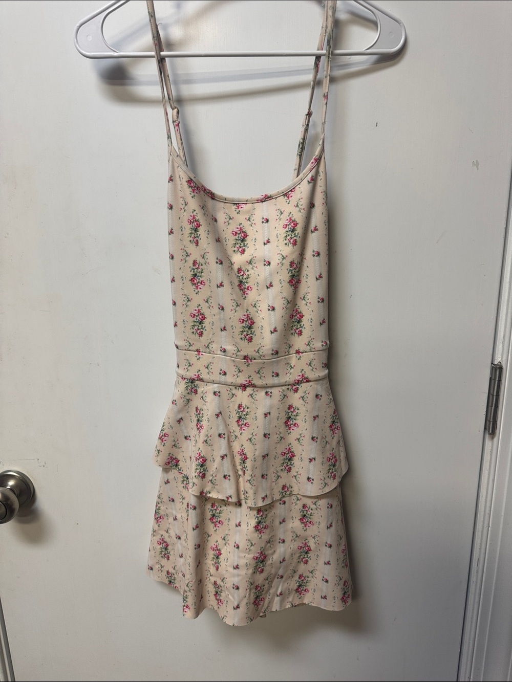 LoveShackFancy Cream Floral Mini Dress with Pink Green Bouquet